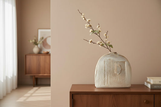 Vintage STEULER KERAMIK Beige Slab Vase Model 911 by Heiner Balzar from the Objekt Series West German Pottery 1980s