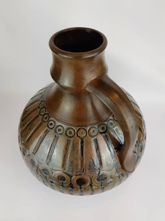 Vintage XXL Brown CERAMANO Vase With Maroc Decor 254 from 1967