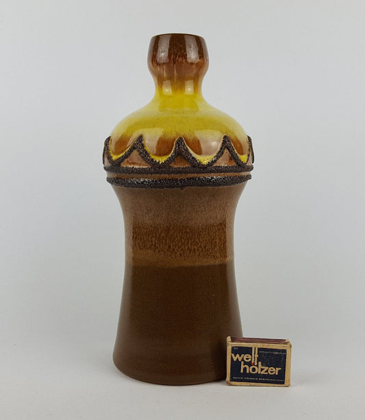 Vintage Brown Yellow VEB STREHLA vase, East German Pottery 60-70s #