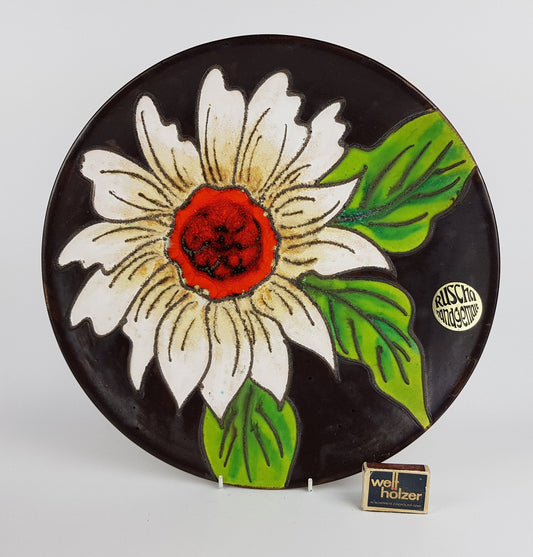XL RUSCHA KERAMIK Wall Plaque with flower decor, West German Pottery