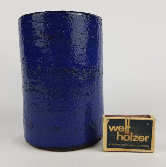 Vintage STUDIO ART POTTERY Blue Cylinder Design Vase