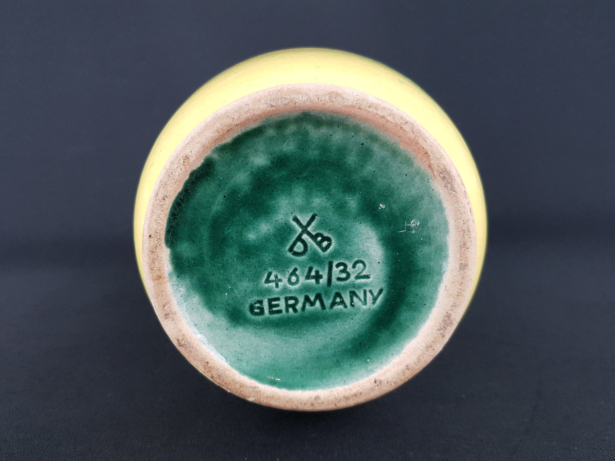 Vintage DÜMLER & BREIDEN Keramik Yellow Vase With Green Spritz decor 464 32 West German Pottery 1960s 1970s