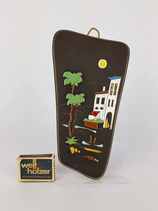 Vintage HEMA Wall Plate Plaque Palm Tree Holiday Decor West German Pottery 1950s