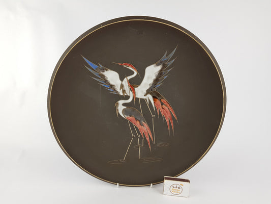 Vintage ARNO KIECHLE KERAMIK Engobe Wall Plate with Heron Decor 430 West German Pottery 1970s