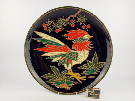 Vintage Rooster Cock Wall Plate Enamelled Ceramic
