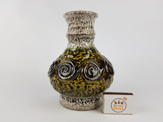 Vintage UBELACKER (Ü-KERAMIK) Olive Green and Beige Fat Lava Vase West German Pottery 1970s
