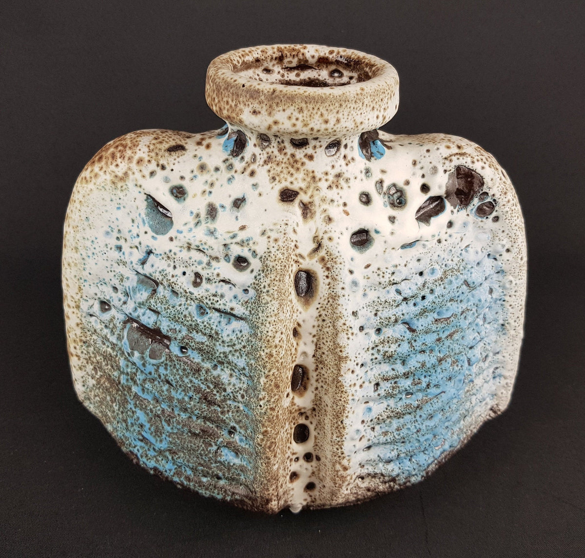 Vintage CARSTENS TÖNNIESHOF Atelier Blue and Beige Fat Lava Vase 0715-20 by Rudolf Christmann West German Pottery