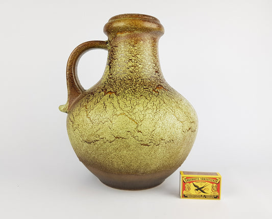 XL Vintage Green and Brown SCHEURICH KERAMIK Fat Lava Vase West German Pottery 1960s 1970s