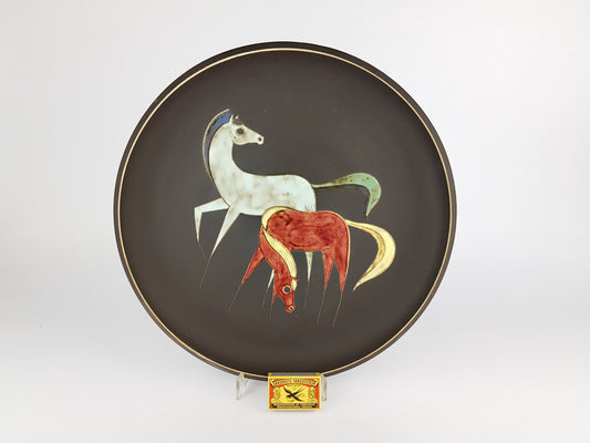 Vintage ARNO KIECHLE KERAMIK Engobe Wall Plate with Horses Decor 430S West German Pottery