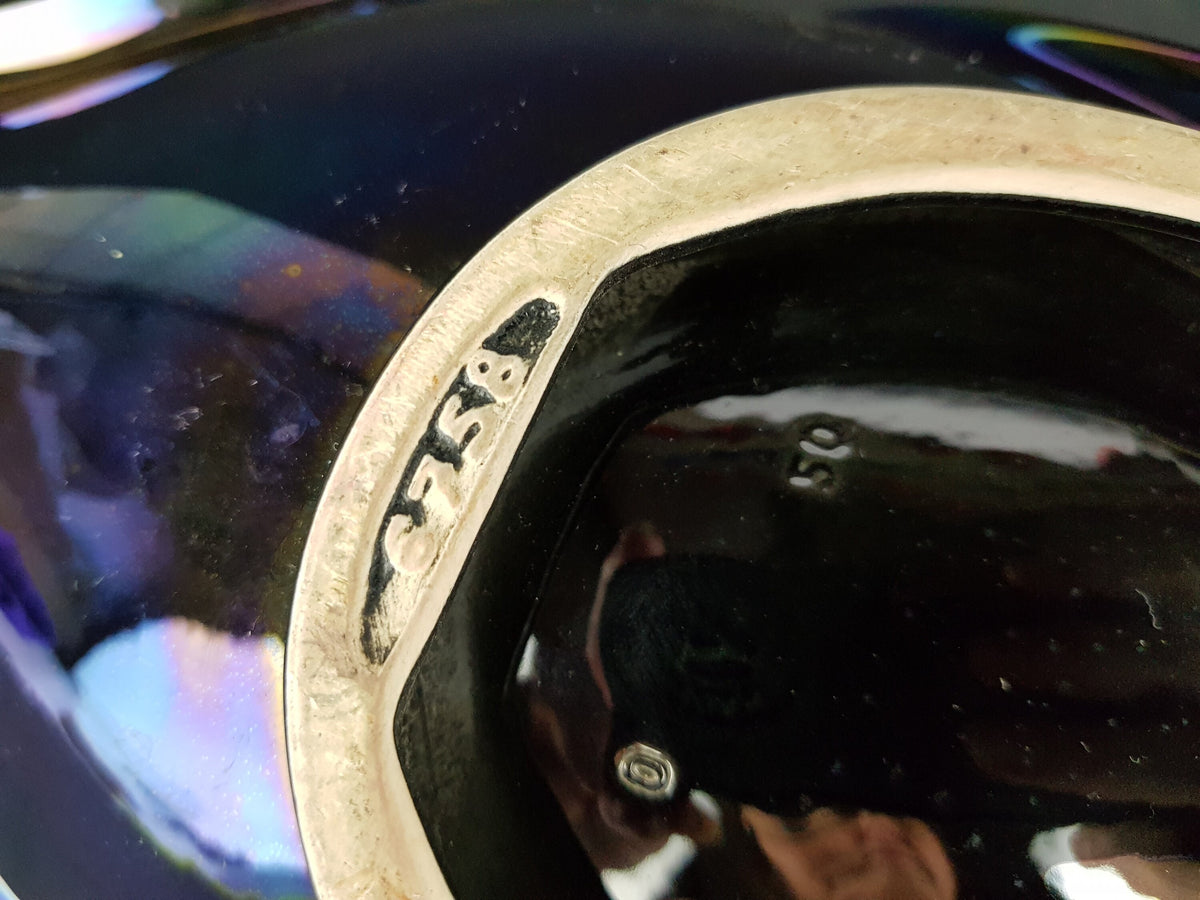 Vintage French Design VERCERAM Ceramique Mother Of Pearl Iridescent Black Dolphin Fruit Bowl 1950s 1960s France Pottery
