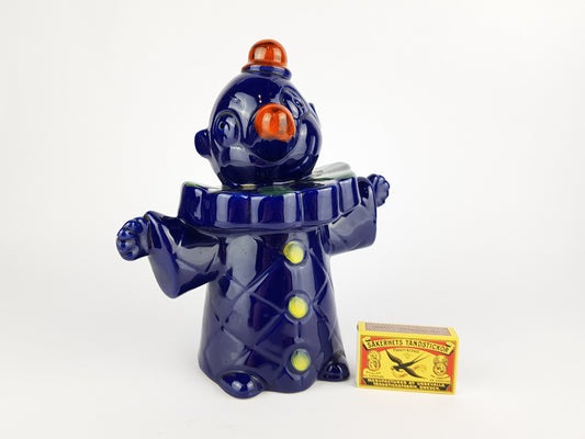 Vintage ALLA MODA Blue Clown Money Bank Italian Pottery 1960-70s