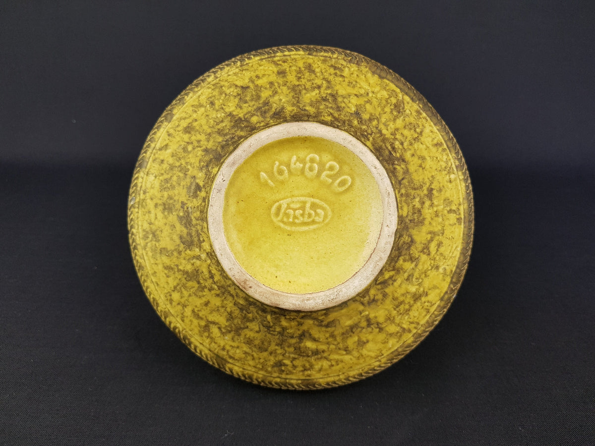 Vintage Yellow JASBA KERAMIK Relief Vase 1648 20 West German Pottery 1970s Fat Lava Era