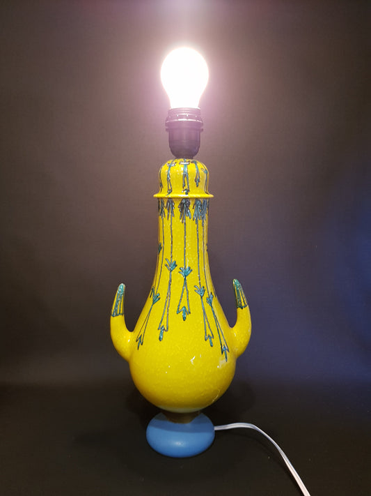 Vintage MANCIOLI Yellow Table Lamp Italian Art Pottery Raymor 1960s
