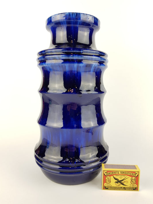 Vintage SCHEURICH KERAMIK Blue "Pagode" Vase 266 28 West German Pottery Fat Lava Era 1970s