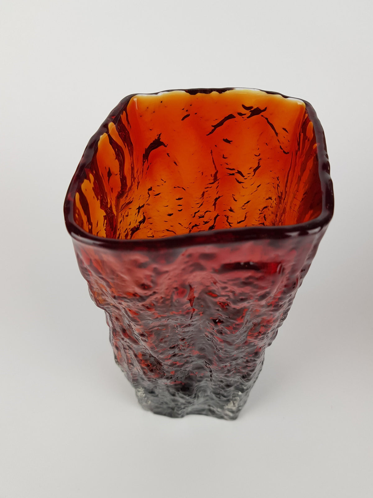 Vintage JAPANESE Red Black Bark Textured Vase from SHOEI HANDCRAFT Tajima Glass Japan 1970s