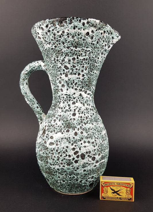 Vintage VALLAURIS Green and Orange French Fat Lava Design Pitcher Vase 1950s France