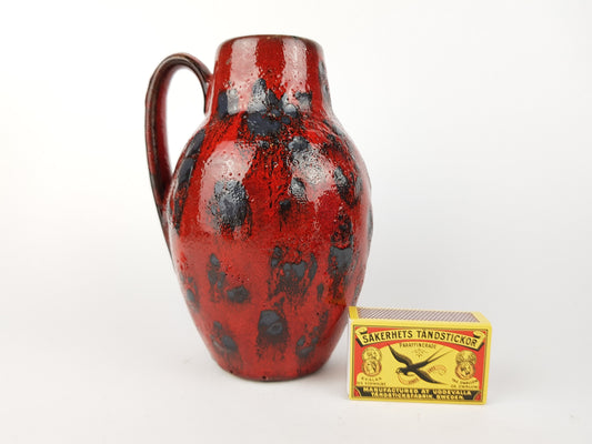 Vintage SCHEURICH KERAMIK Red and Black Fat Lava Vase 414-16 West German Pottery 1960s