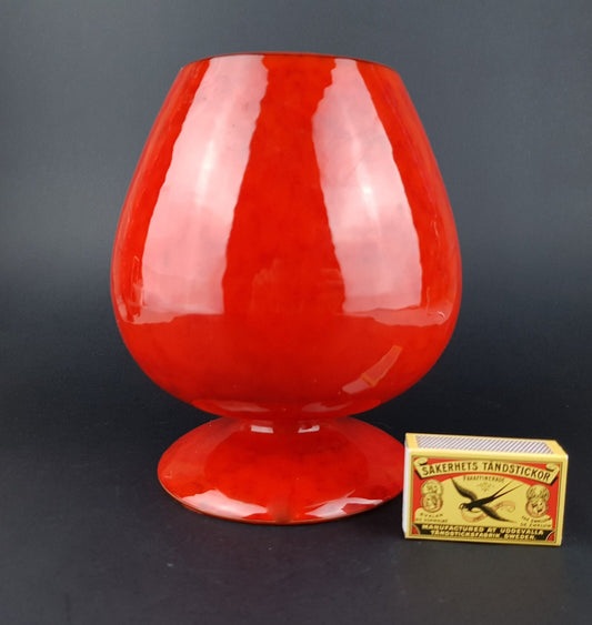Vintage BERTONCELLO or SICA Red Mottled Vase Fat Lava Era Italian Pottery 1970s