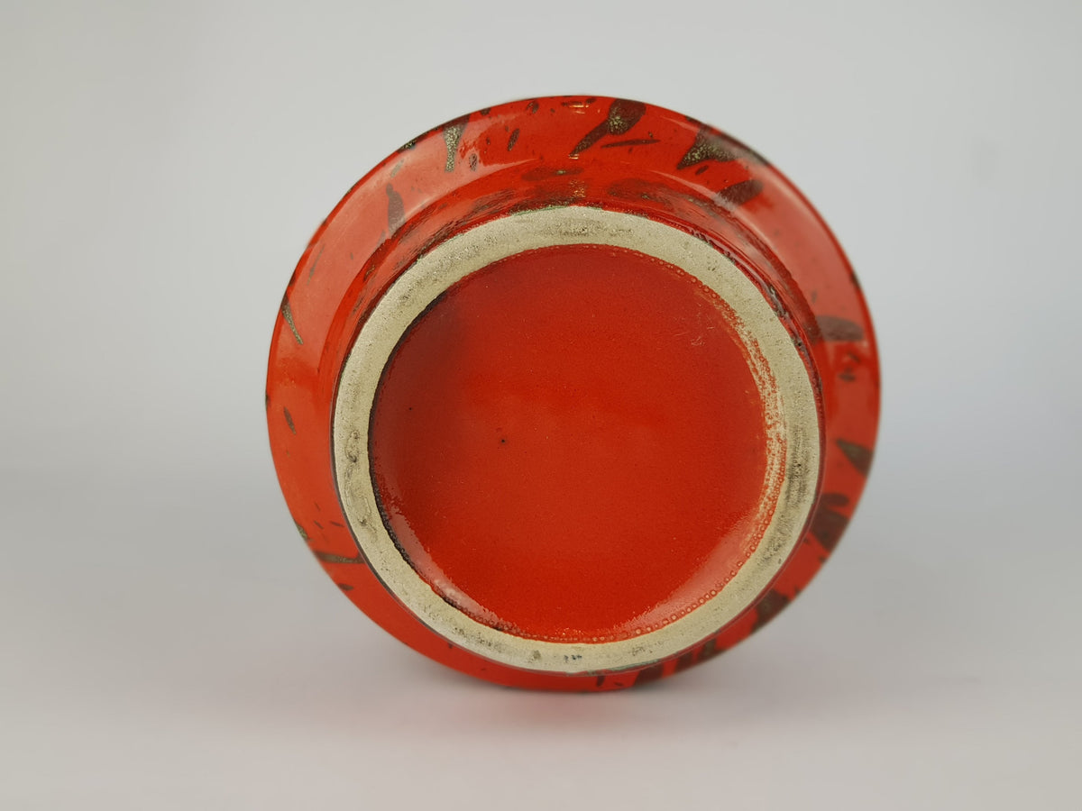 Vintage ES KERAMIK (Emons und Söhne) Red with Green Piebald Decor Fat Lava Vase 819/21 West German Pottery 1970s
