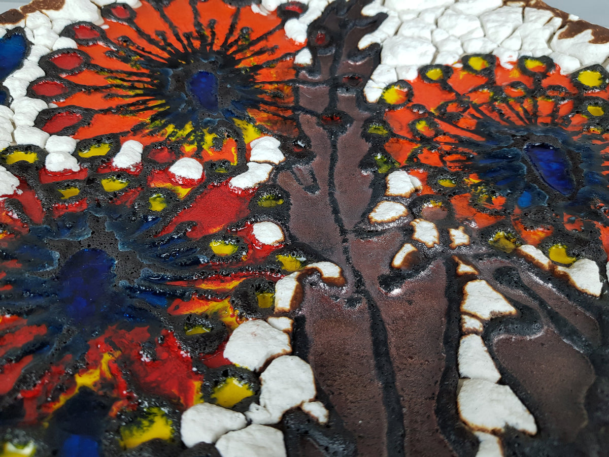 XXL MAREI KERAMIK (Majolikafabrik Rheinbach) Wall Plate Floral Decor West German Pottery 1970s