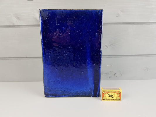 Vintage STUDIO ART POTTERY Square Heavy Blue Vase West Germany