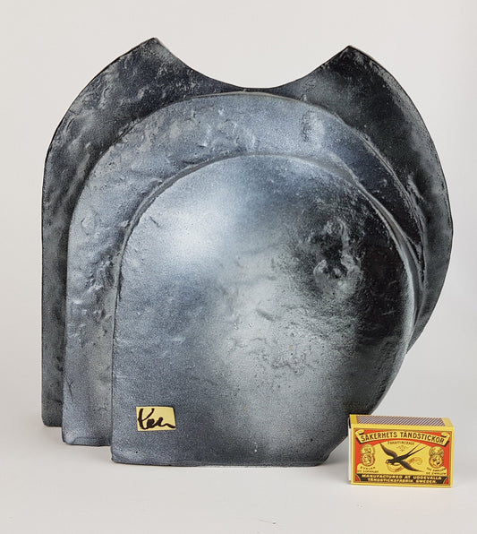Vintage SCHAFFENACKER Studio Art Pottery Blue Gray Air Brushed Triple Layer Vase V-776/3, West German Pottery, 1970s.