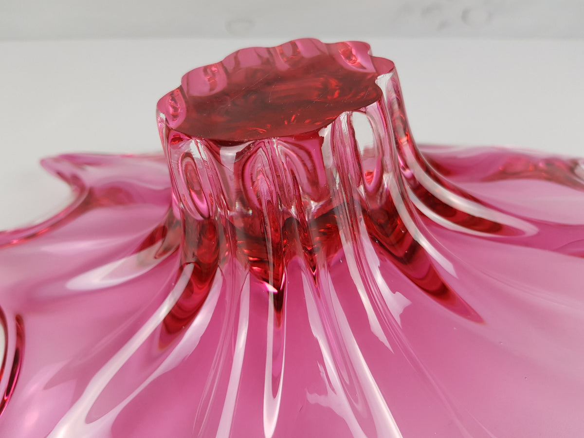 Vintage CHRIBSKA GLASSWORKS Bohemian Cased Glass Pink Bowl by Josef Hospodka Czechoslovakia 1970s