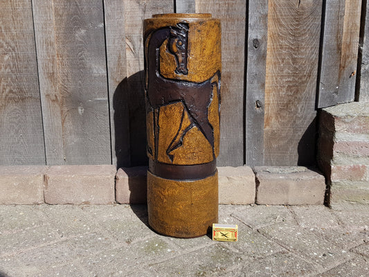 20,1 inch XXL Vintage SCHAFFENACKER Bruin Paard Decor Vloer Vaas West Duits Aardewerk jaren 1960