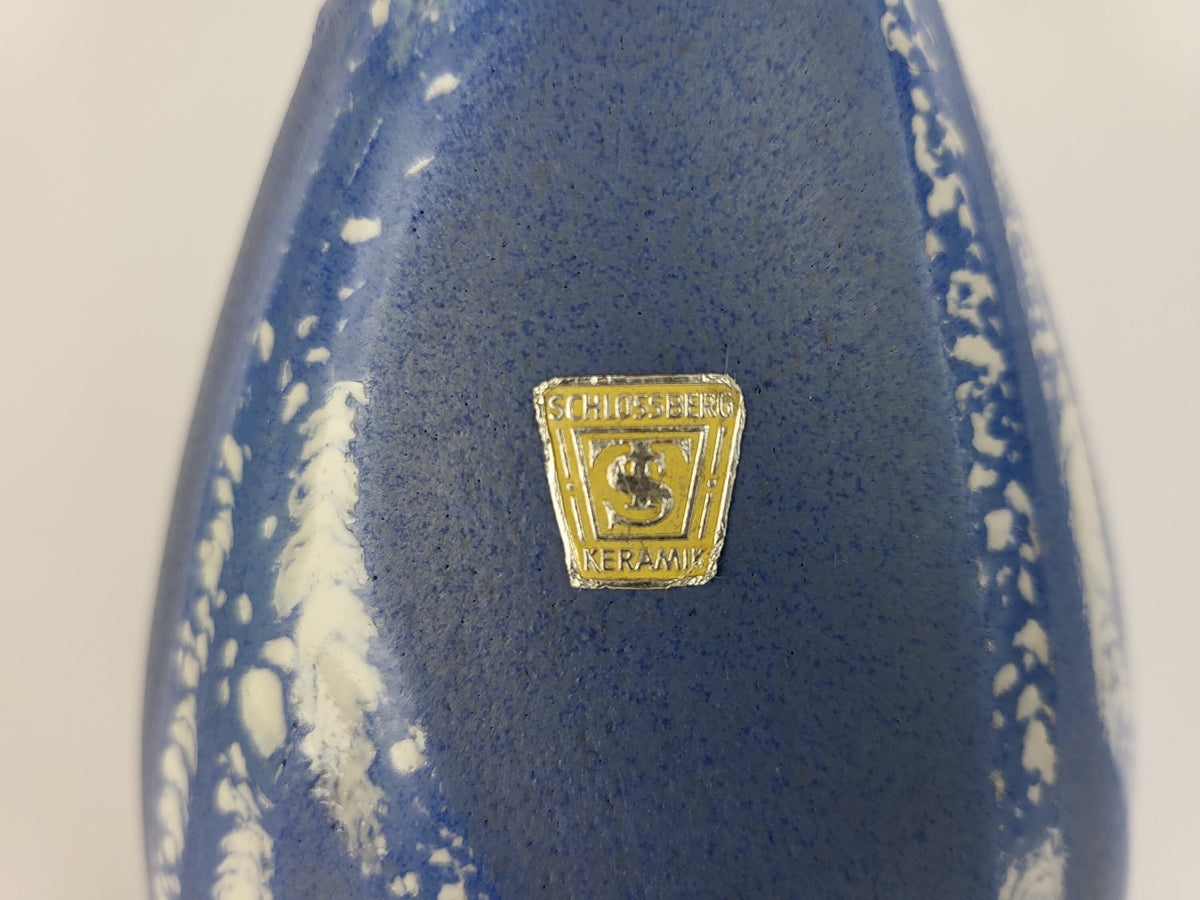 Vintage SCHLOSSBERG KERAMIK Blue and White Vase with AZUR Decor West German Pottery 1950s