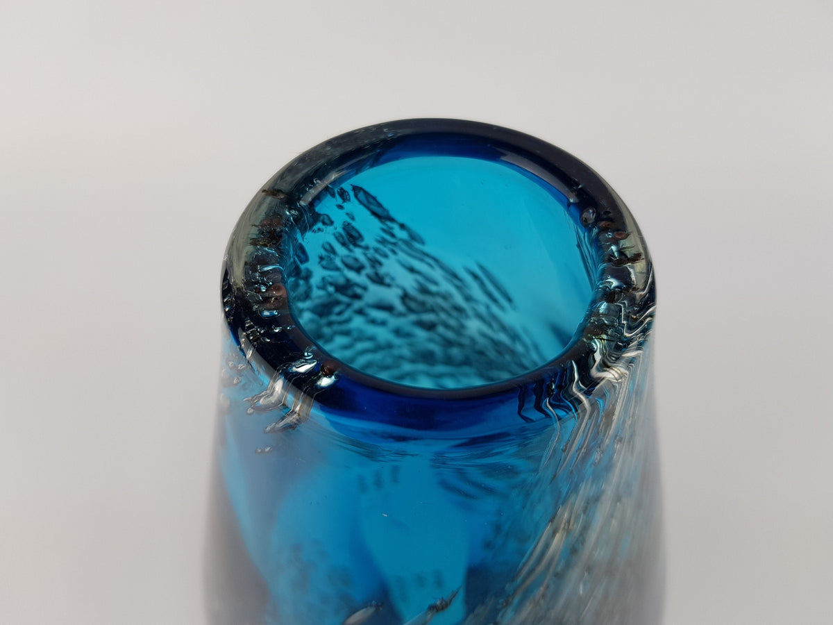 Vintage SCHOTT ZWIESEL Blue GLASS Design Vase With Florida decor by Heinrich Loffelhardt 1960-70s