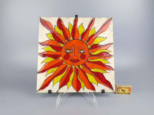 Vintage Italian Wall Tile with Sun Decor made in Italy 1960-70s