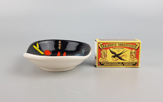 Vintage Small Bowl with Bird Decor Hand Made Italian Pottery ALLA MODA 1950s