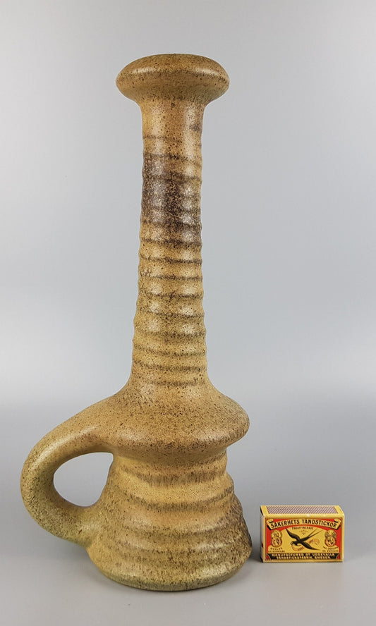 Vintage VEST KERAMIEK Greenish Beige Brown Handled Vase Dutch Pottery K13 1970s