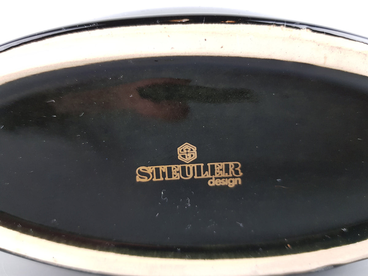 Vintage STEULER DESIGN Black Grey Pillow Vase Memphis Style West German Pottery 1980s