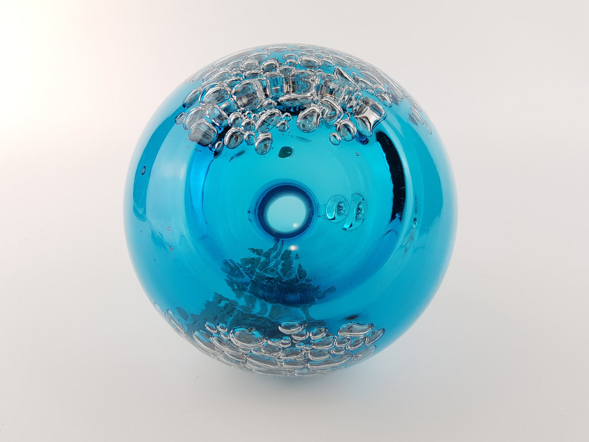 Vintage SCHOTT ZWIESEL Blue GLASS Design Handled Jug Vase With Florida decor by Heinrich Loffelhardt 1960-70s