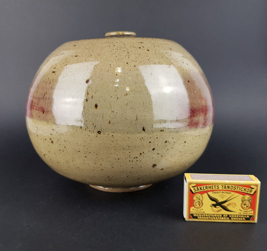 Vintage STUDIO ART POTTERY Brown And Red Glossy Ceramic Vase Danish? Germany?