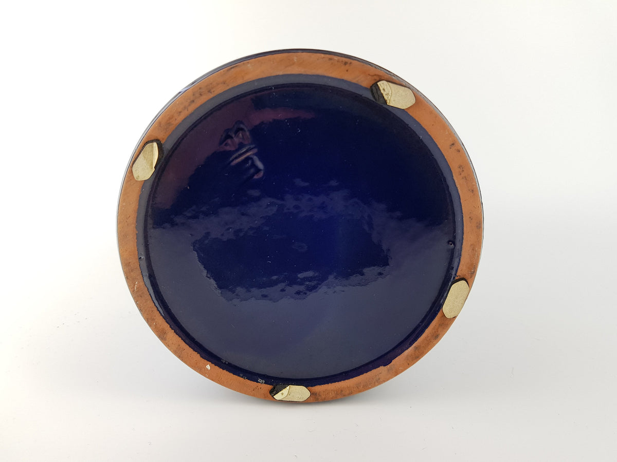 Vintage MAREI KERAMIK Ink Blue Fat Lava Planter Flower Pot with Grönland decor West German Pottery 1970s 11/3 *