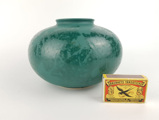 Vintage BAY KERAMIK Ceramic Green Disk Vase 690/12 West German Pottery 1980s