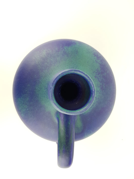 Vintage JUIST INSEL TOPFEREI Blue Greenish Turquoise Handled Vase by Schmidt-Tummeley Studio Art Pottery 1970s
