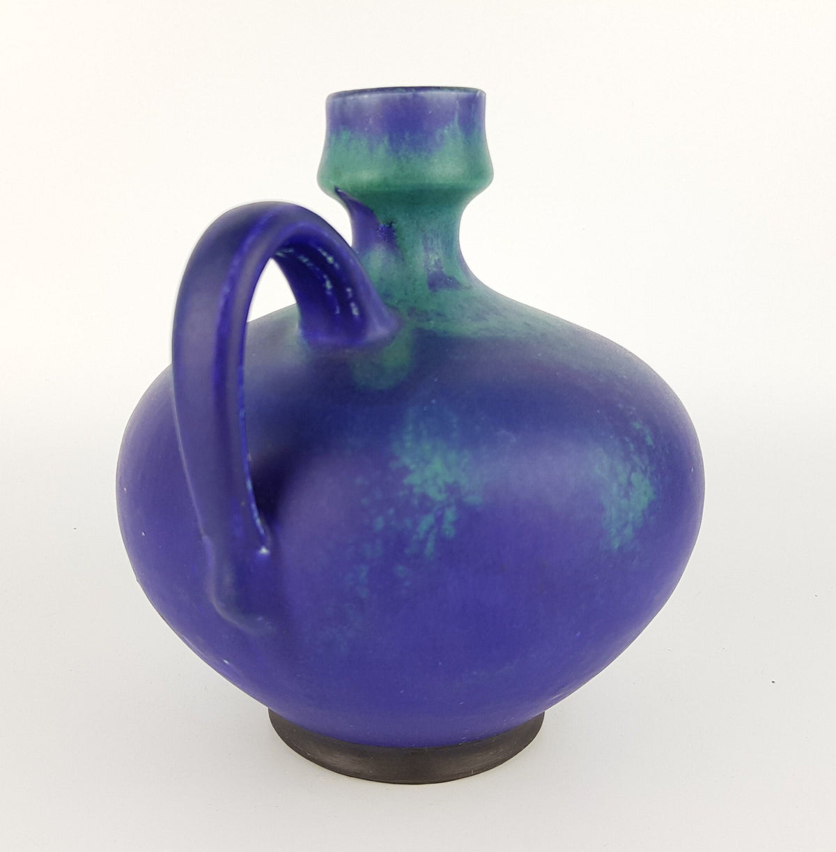 Vintage JUIST INSEL TOPFEREI Blue Greenish Turquoise Handled Vase by Schmidt-Tummeley Studio Art Pottery 1970s