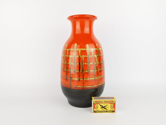 Vintage JASBA KERAMIK Orange Vase with Brown Striped Decor 1162 25 West German Pottery 1968s