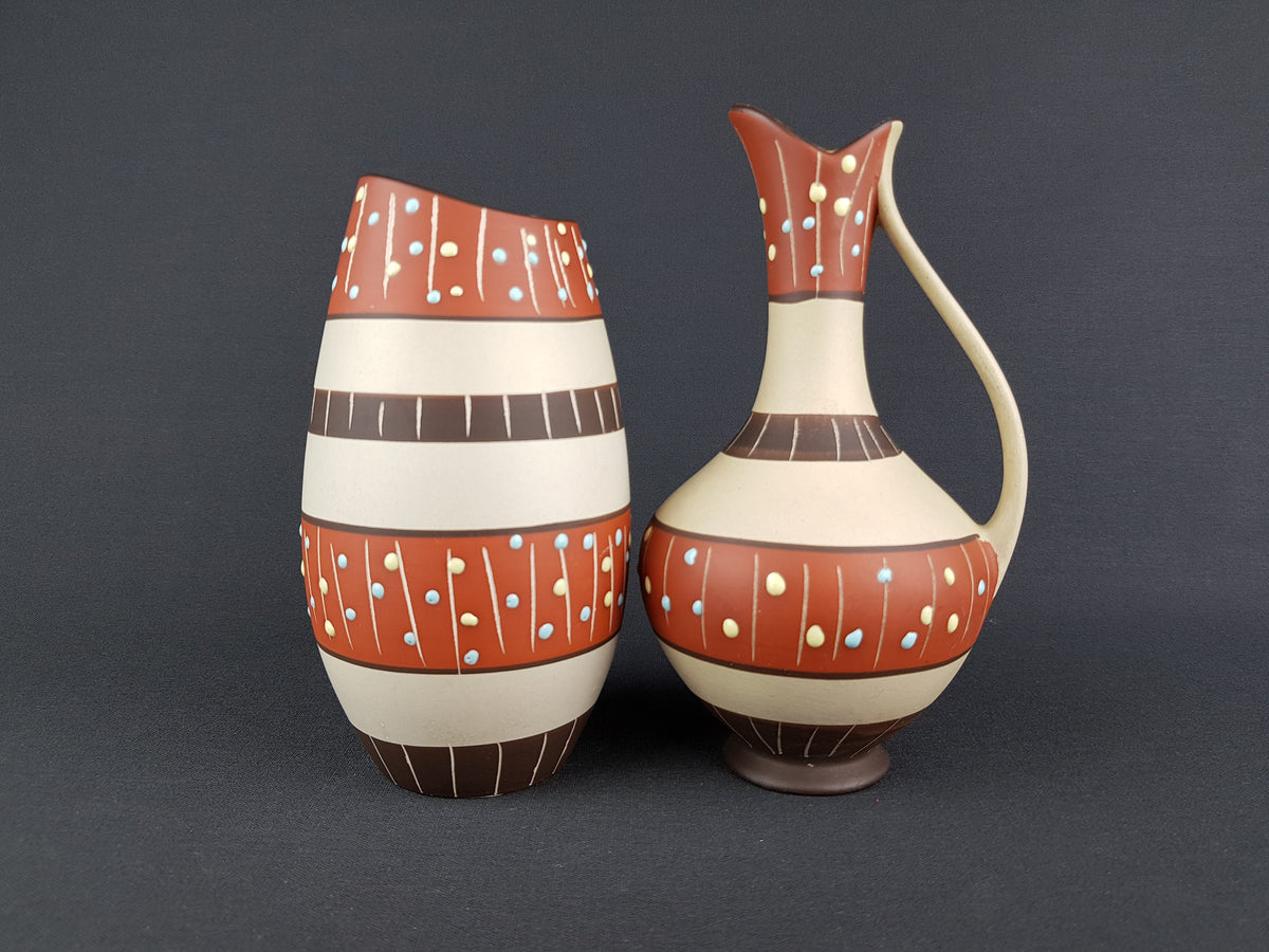 Vintage MARZI und REMY Stylish Vase with "Haiti" decor 1010/17 West German Pottery 1959s