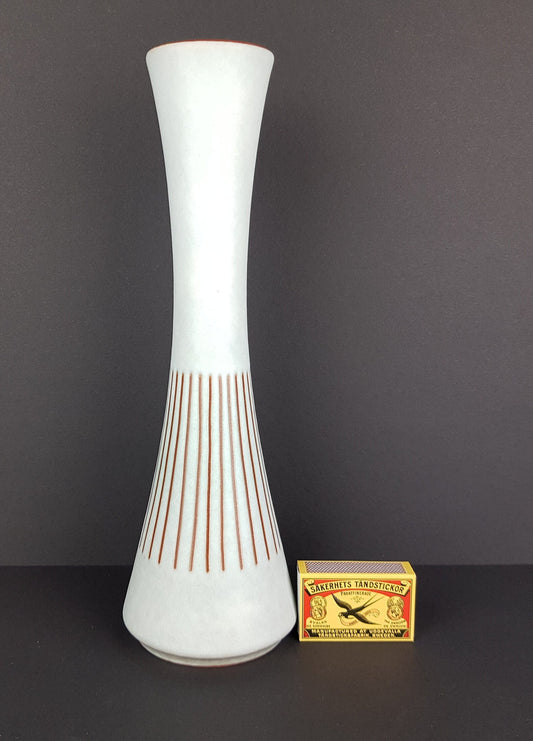 Vintage STEULER KERAMIK Blueish White Vase With Brown Stripes 4125 4 West German Pottery 1950s