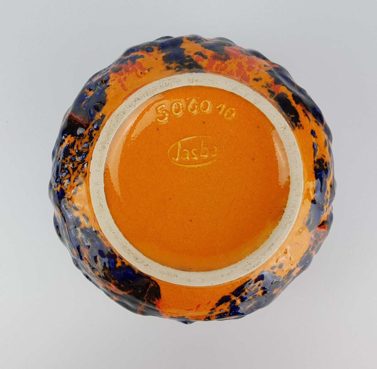 Vintage JASBA KERAMIK Orange and Blue Planter from the "Peru"Series 5060 10 West German Pottery 1969s
