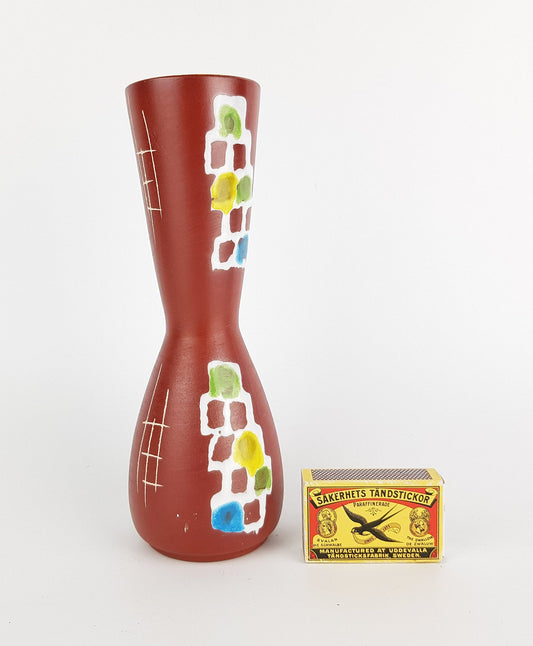 Vintage BAY KERAMIK Brown and Multicolor Vase with Weilburg Decor 503 20 West German Pottery 1962