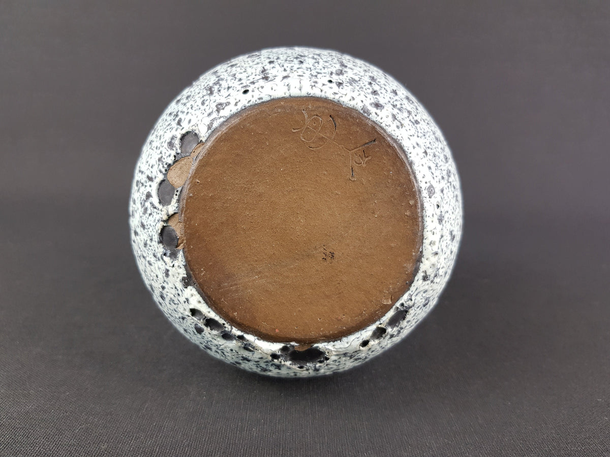 Vintage STUDIO POTTERY By Gerda KORTING Black and Blueish White Fat Lava Vase 1960-1970s