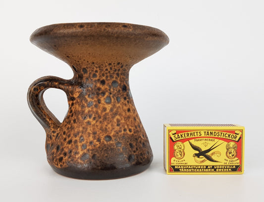 Vintage CARSTENS KERAMIK Small Brown Handled Vase / Candle Holder West German Pottery 1960s 1970s
