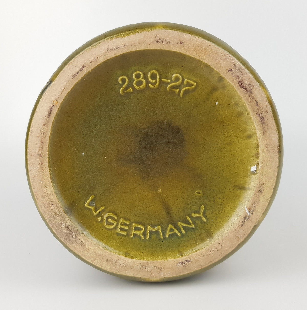 Vintage SCHEURICH KERAMIK Green Relief Vase 289-27 with Foligna decor West German Pottery 1960s 1970s