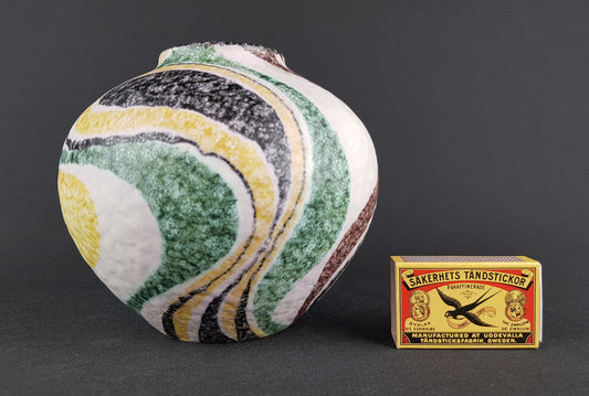Vintage ES KERAMIK Multicolor Vase with Handpainted decor 603-13 West German Pottery 1950s
