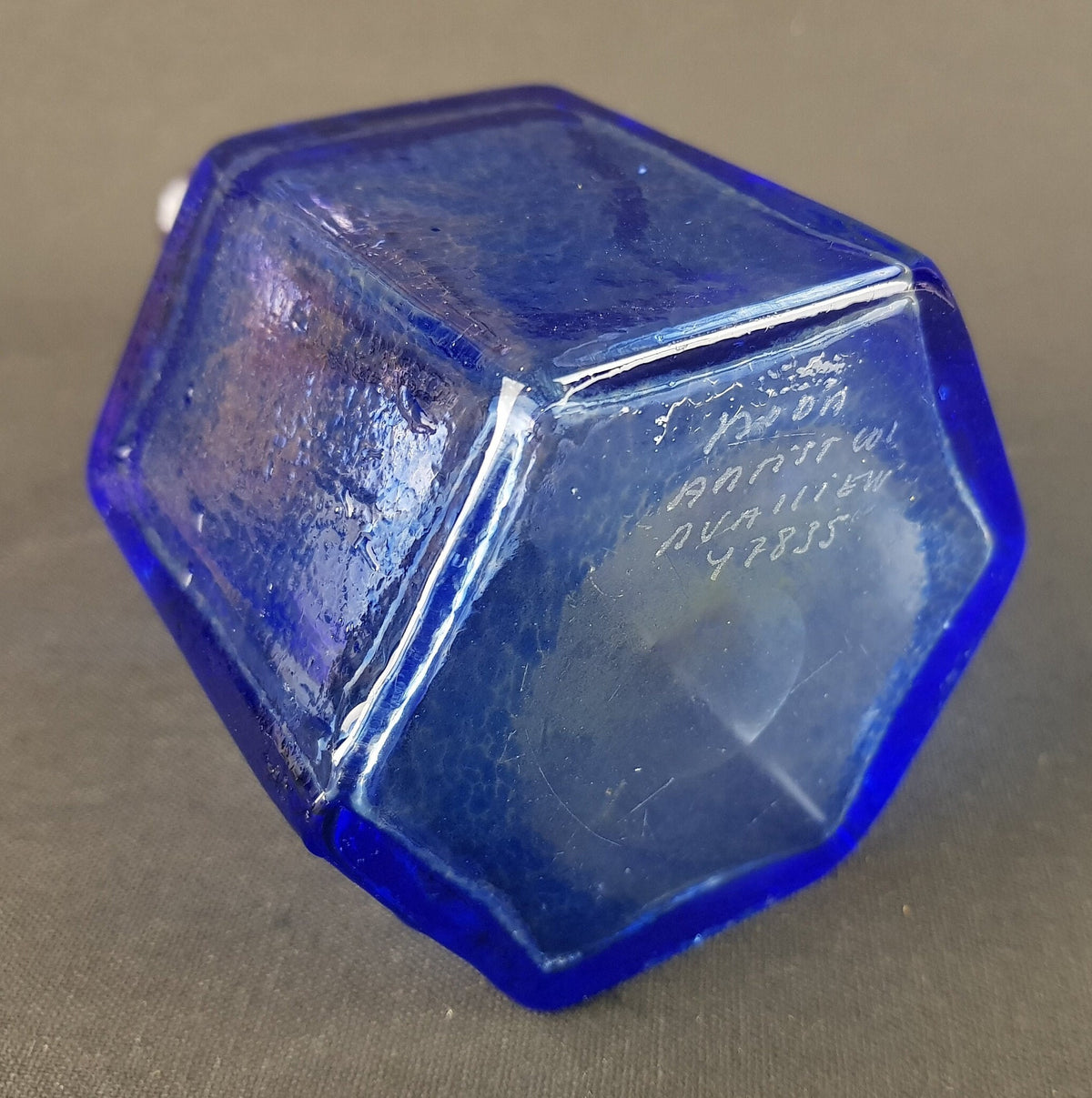 Vintage KOSTA BODA "Antikva" Purple & Blue Six-Sided Glass Vase Signed by Bertil Vallien 1977 Artist Collection